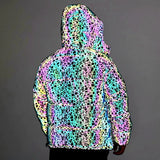 Three-Dimensional Pocket Dazzling Color Reflective Cotton Coat Rainbow Color Luminous Hooded Padded Jacket Large Size Cotton-Padded Jacket-Outfit