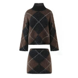 Fongt For Women's INS Burst High-Necked Collar Loose Knitted Sweater + Half-Dress Suit
