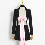 Fongt Suit Spring 2024 New Two Button Sexy Splicing Bow Tie With Personality Women's Fashion-Outfit
