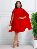 Fongt Women's 2025 New Temperament Fashion Chiffon Cape Bat Sleeve Large Dress