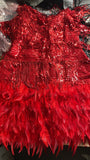Fongt Lysing Shiny Birthday Party Feather Splicing Dress Dress Dress