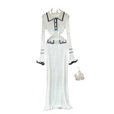 Fongt French Elegant Little Fragrant Knitted Dress Dress Women Fashion Collar Long Sleeve Slim Slime