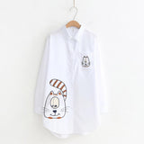 Arrival Big Face Cat Embroidery Long White Blouse Casual Striped Dot Cotton Shirt Loose Plus Size Top Feminina Blusa
