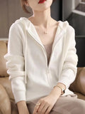 Autumn And Winter New Japanese And Korean Lazy Style Hooded Zipper Cardigan Women's Loose Thin Sweater Jacket-Outfit