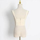 Fongt Hollow Out Inside The Jacket Spring 2024 New Fashion Fish Bone Bundle Waist Fish Bone Handmade Hook Flower Knit Vest-Outfit