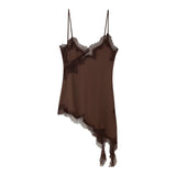 Fongt New Women's Collection Of Lace Asymmetrical Leisure Sling Mini Dress