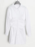 Fongt Simple Style Dress Women 2025 Spring New Collar Folded Waist Design Solid Color Long Sleeve