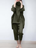 2pcs Women Trouser Suits Spring Fashion Solid Urban Tracksuit Matching Sets Trutleneck 3/4 Sleeve Blouse Harem Pants