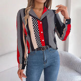 Fongt Shooting 2025 Spring And Summer Commuting Temperament Hit The Color Wave Point Suit Collar Long-Sleeved Shirt Women's Clothing