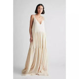 Fongt Summer European Women's Loose Solid Color Folds Irregular Dress Beach Sling Skirt