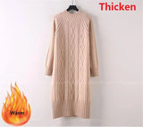 Thicken Plush Velvet Lined Sweater Dress Women's Fall Half Turtleneck Rib Knit Bottom Dresses Elegant Warm Vestido
