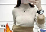 Thicken Turtleneck Bottomed Sweaters Women's Oversized 4xl Plus Velvet Warm Knit Pullover Khaki/white Slim Sweater