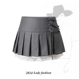 Style Y2k Mini Skirt Women Slim Sexy Party Skirt Sweet Kawaii Lace Fashion Skirt Bandage Design Clothing 2024 Summer-Outfit