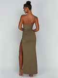 One Shoulder Split Maxi Dress Spaghetti Strap Pleated Bodycon Dress Elegant Party Wedding Evening Dresses for Women