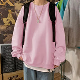 Men Harajuku Solid Color Sweatshirts Winter Y2k Casual O-Neck Oversized Pullovers Korean Hip Hop Long Sleeve Basic Clothes