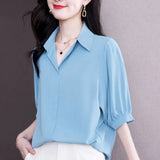 Women Shirts Half Sleeves Blouses for Women Clothes for Women 2023 Summer Women Tops Basic Soild Chiffon Blouses for