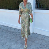 Fongt 2024 New Women's Print Elegant Lapel Long Sleeve Shirt High Waist Skirt Fashion Suit