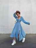 Fongt Women's Spring/Summer Explosion Solid Color Square Collar Sexy Open Skirt