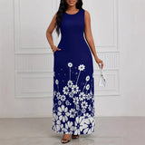 Fongt Summer New Fashion Sleeveless Print Loose Round Collar Simple Temperament Dress