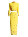 High-End Temperament Suit 2025 New Nail Beads Design Top High-Waisted Hip Skirt