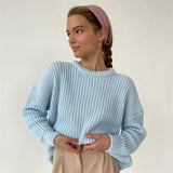 2021 Autumn Winter Oversized Long Sleeve Knitted O Neck Women Pullovers Sweater Fashion Casual Female Y2K