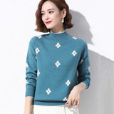 Sweater Women's Mock Neck Vintage Loose Knitted Tops Elegant Crochet Jumper Trend Long Sleeve Pullover Korean