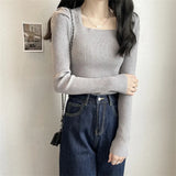 Fongt Collar Bottom Shirt Women's 2023 Autumn Winter New Knitting Low Coltleneck Sweater Short Black Bubble Sleeve Jacket