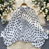 Fongt Top Spring Fashion Bow Tie With Lantern Sleeves Long Sleeves Loose Shirt Woman