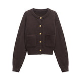 Fongt 2025 New Women's Gold Buckle Pocket Dress Short Long-Sleeved Knitted Jacket