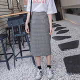 New Arrival Women's Plaid Straight Back Split Harajuku Skirt Retro High Waist Skirts Feminina Knee Length Faldas