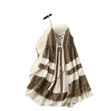 Fongt National Style Wearing Holiday Dress Retro Strap Design Spliced Flowers Hanging Loose Dress Skirt Skirt