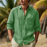 Fongt Men's Linen Shirt Button Shirt Summer Beach Shirt Pure