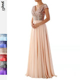 Fongt Spring And Summer New Dress Wishv Neck Chiffon Splicing Evening Dress Women's Dress