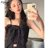 Women Summer Sexy Female Tops Bow Sleeveless All-match Simple Preppy Korean Style Vintage Elegant Soft Harajuku Chic