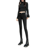 Fongt Ripped Jeans Women's New High Waist Korean Version Elastic Thin Tight Pencil Pants-Outfit