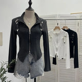 Fongt Shooting Irregular Zipper Collar Short Small Coat With Long Sleeves And Bottom Shirt 2680