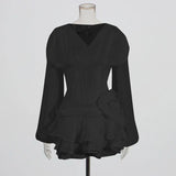 Small Fragrant Fish Bone To Collect Waist Thin Chiffon Short Dress 2025 New Flower Lotus Leaf Side Design Short Dress
