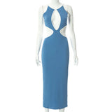 Ribbed O Neck Sexy Cut Out Sleeveless Midi Dress Knit Backless Elegant Bodycon Dresses 2021 Fall Party Club White Trim UK