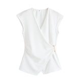 Fongt New Women's Pin Texture Sleeveless Vest Shirt Casual Trousers Two-Set
