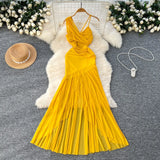Fongt Dress Women's Holiday Dress 2025 New Heart Machine Shoulder Slings Irregular Bagged Dress