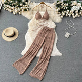 Fongt High-Rise Thin-Legged Trousers With Hanging Neck Short Top Two Spice Girl Sets