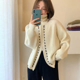 Fongt Double Zipper Lapel Cardigan Female Lazy Wind Wide Soft Waxy Long Sleeve Sweater Bottom Coat Thick-Outfit