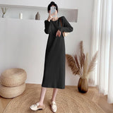 Fongt And Winter 2025 Long-Sleeved Collar Knitted Dress New Medium And Long Solid Color Bottom Straight Over Knee Dress