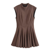 Fongt 2025 French Design Waist Wave Wide Swing Mini Sleeveless Dress 8841460