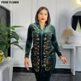 Two Piece Set Women Tracksuit Velvet Clothes African Dresses for Women 2022 Party Diamond Bead Tops Pants Suits Outfit Plus