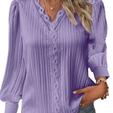 Fongt Explosion Autumn Long Sleeve V-Neck Lace Spliced Shirt Women's Shirt Women's