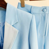 QUALITY Newest 2023 Designer Runway Suit Set Career Women's Slim Fitting Single Button Blazer Flare Pants