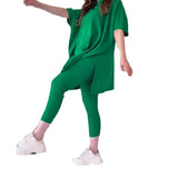 Fongt 2025 New Solid Color Round Neck Large-Size Short-Sleeved Knitted Shirt Casual Set