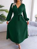 Real Shooting 2025 Spring And Summer Temperament Cross V Collar Big Swing 100 Folding Long Dress Women's