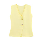 Fongt New Gold Button Knitted Vest Small Folding Splicing Skirt Set